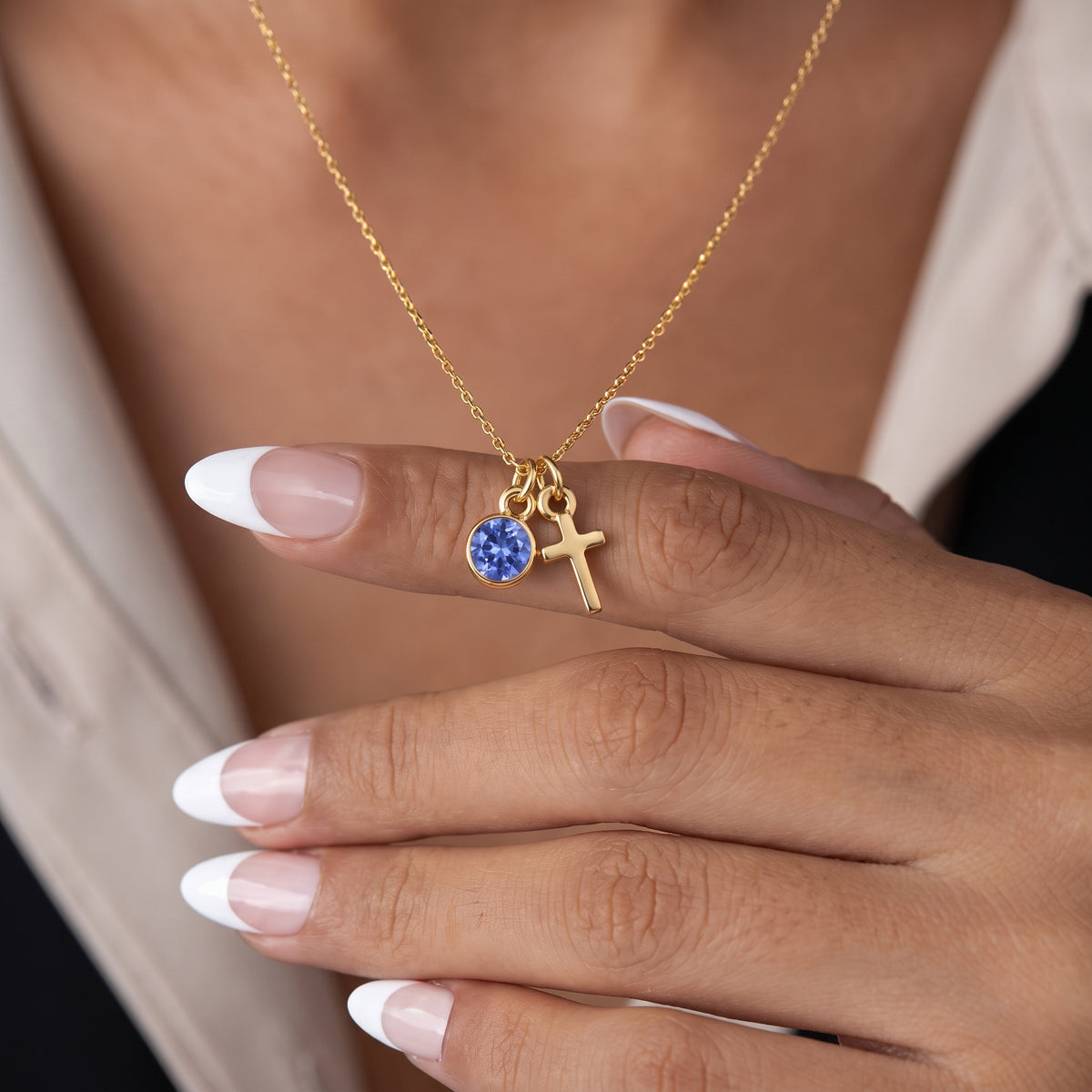Collar de Cruz con Piedra Natal