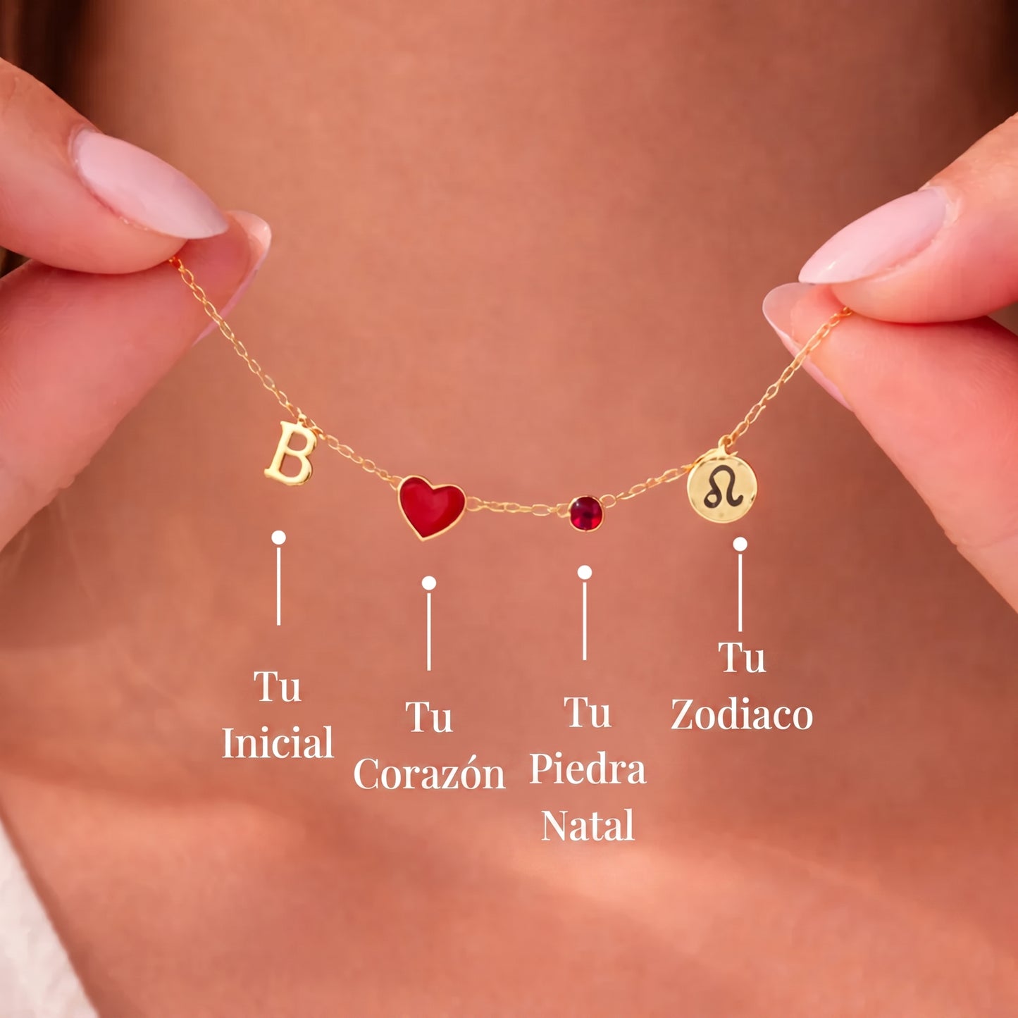 Collar de Inicial, Corazón, Piedra Natal y Zodiaco