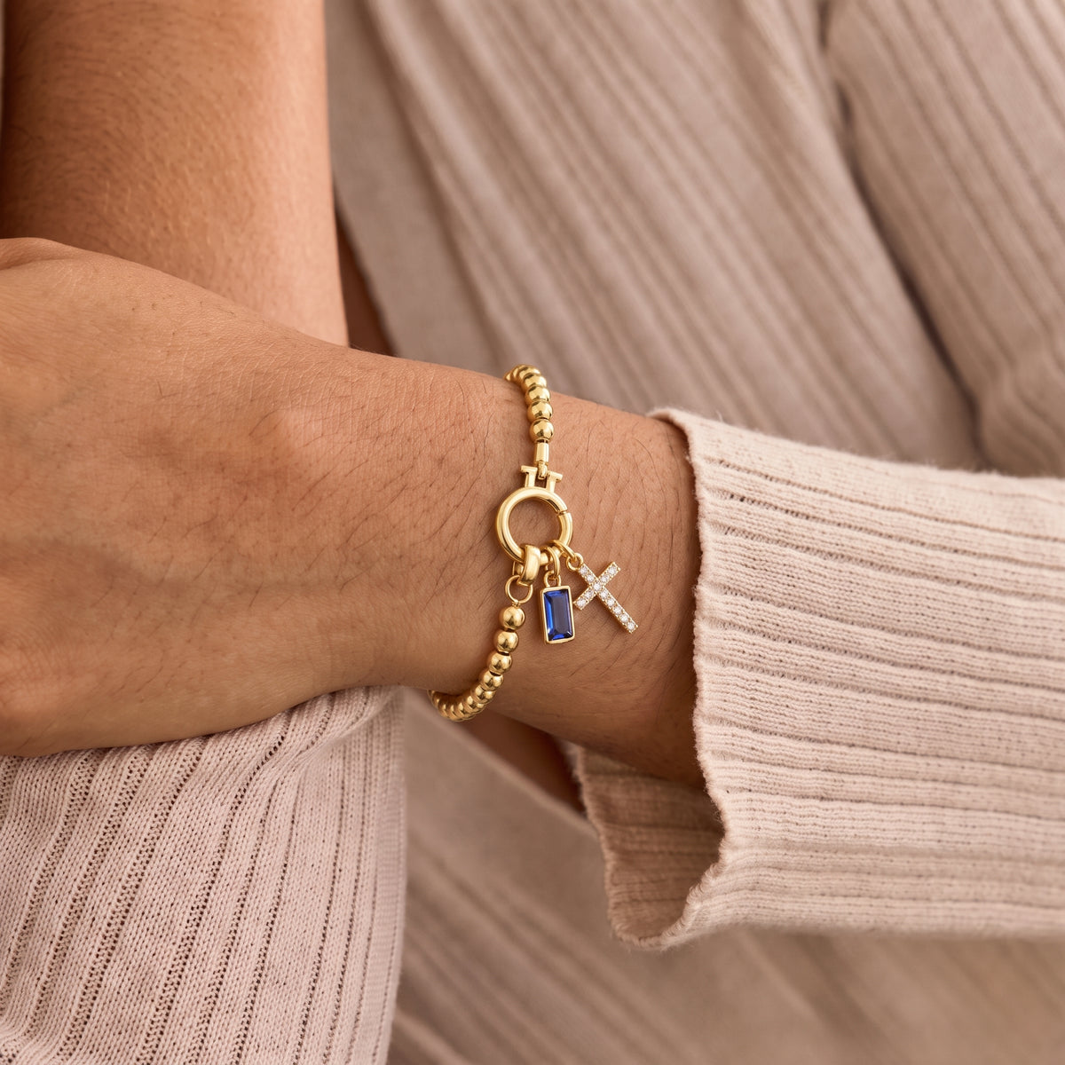 Pulsera de cruz con piedra natal