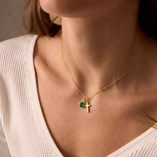 Collar de Cruz con Piedra Natal