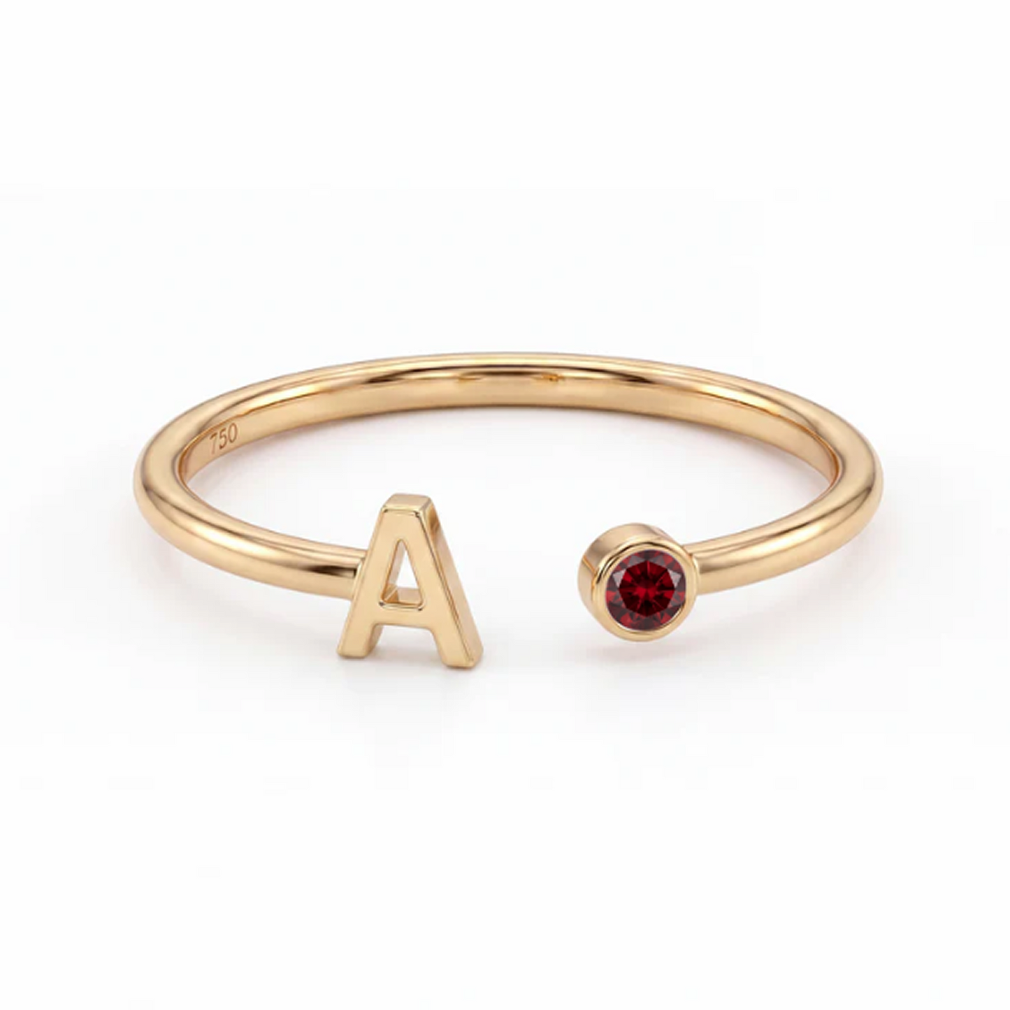 Anillo Ajustable con Inicial y Piedra de Nacimiento