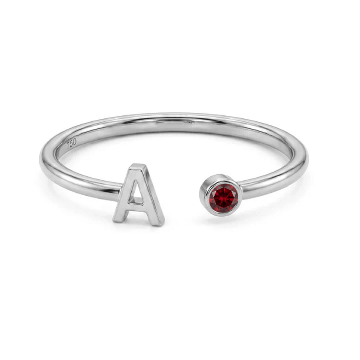 Anillo Ajustable con Inicial y Piedra de Nacimiento